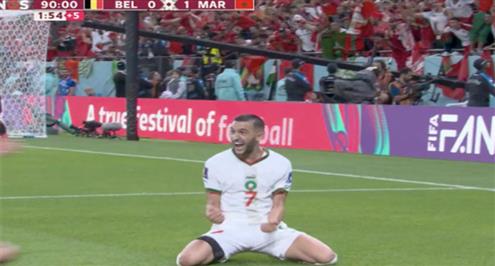 هدف المغرب الثاني أمام بلجيكا (زكريا أبو خلال)