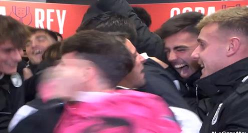 فرحة لاعبي سالامانكا بمواجهة برشلونة في كأس ملك اسبانيا