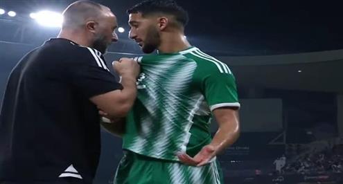 انفعال وغضب جمال بلماضي مدرب الجزائر لحظة تبديل سعيد بن رحمة
