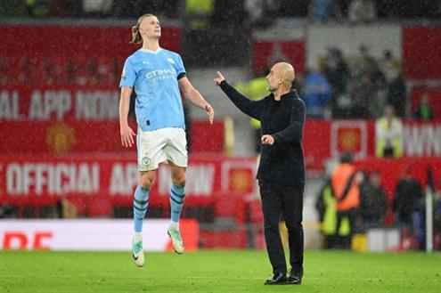 حديث خاص بين جوارديولا وهالاند بعد ديربي مانشستر