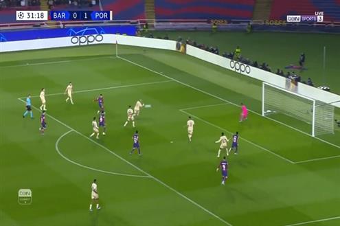 هدف برشلونة الأول أمام بورتو (كانسيلو)