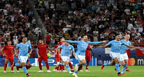 نيمانيا جوديلي يهدر اخر ركلة جزاء لاشبيلية واحتفال مانشستر سيتي