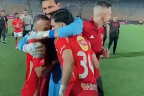 فرحة الشناوي وبنشرقي وأفشة بعد الفوز على البنك الأهلي