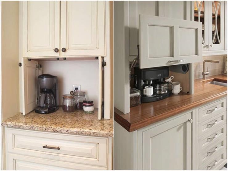 2- استخدام المساحة الميتة أسفل خزائن المطبخ وتحويلها إلى وحدة لتخزين أدوات وأجهزة المطبخ.
