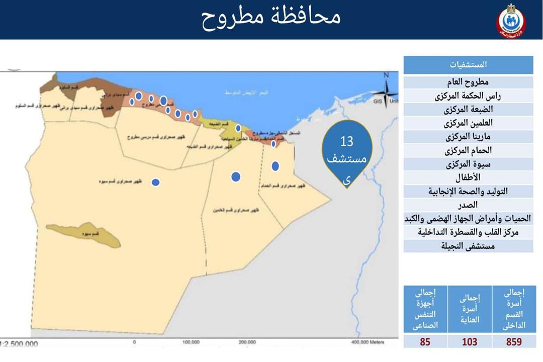 المستشفيات المخصصة لاستقبال حالات كورونا بمحافظة مطروح