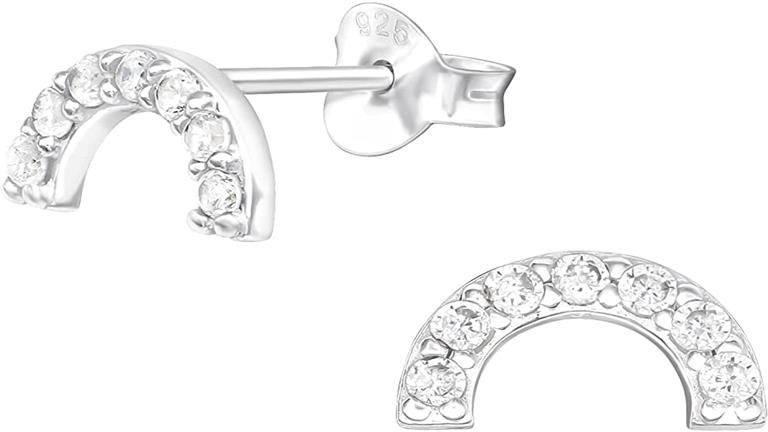 Asfour 925 sterling silver curved small earring with cubic zirconia lobes