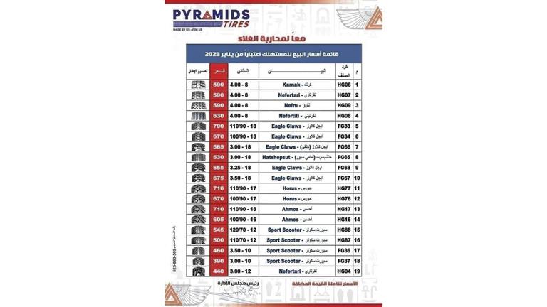 قائمة أسعار إطارات بيراميدز  (2)