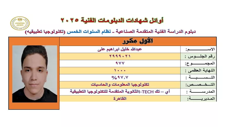 أوائل الدبلومات الفنية بالقاهرة