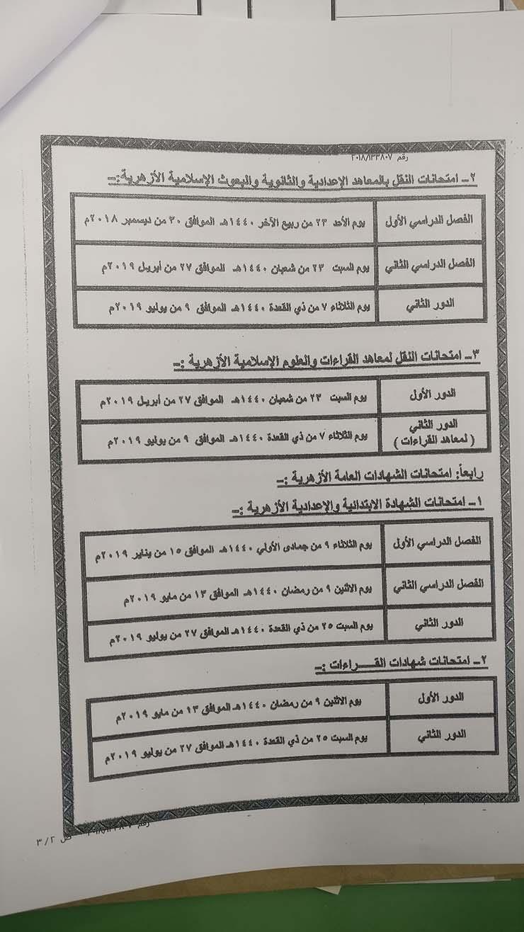 مواعيد امتحانات صفوف النقل والشهادات بالأزهر1