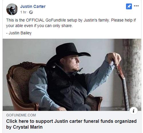 صفحة جاستن كارتر على فيس بوك