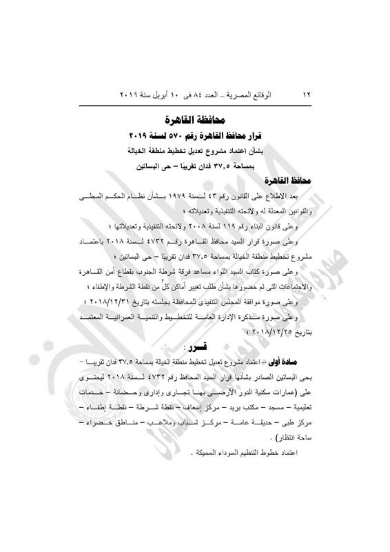 محافظة القاهرة تعتمد مشروع تعديل تخطيط منطقة الخيالة (1)
