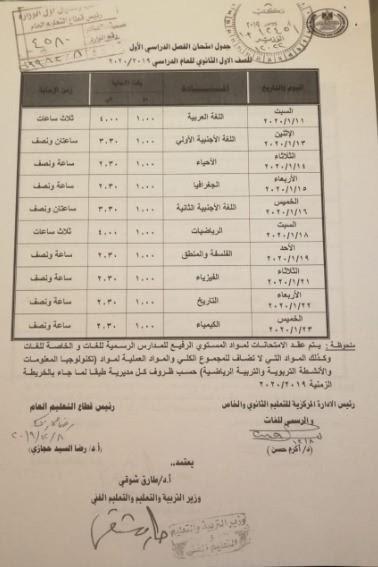 ØªØ¨Ø¯Ø£ 11 ÙŠÙ†Ø§ÙŠØ± Ø¬Ø¯ÙˆÙ„ Ø§Ù…ØªØ­Ø§Ù†Ø§Øª Ø§Ù„ØµÙÙŠÙ† Ø§Ù„Ø£ÙˆÙ„ ÙˆØ§Ù„Ø«Ø§Ù†ÙŠ Ø§Ù„Ø«Ø§Ù†ÙˆÙŠ Ù…ØµØ±Ø§ÙˆÙ‰