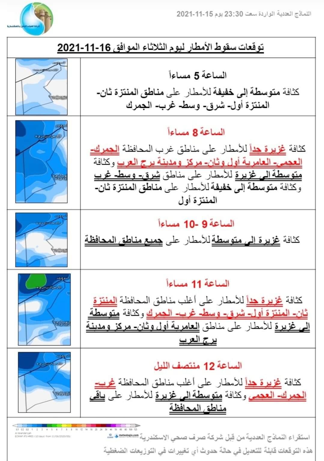 خريطة هطول الأمطار بالإسكندرية