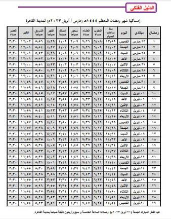 إمساكية شهر رمضان 1444 هجرية