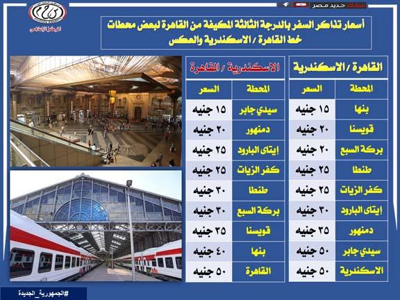 أسعار تذاكر الدرجة الثالثة مكيفة بخط القاهرة الإسكندرية