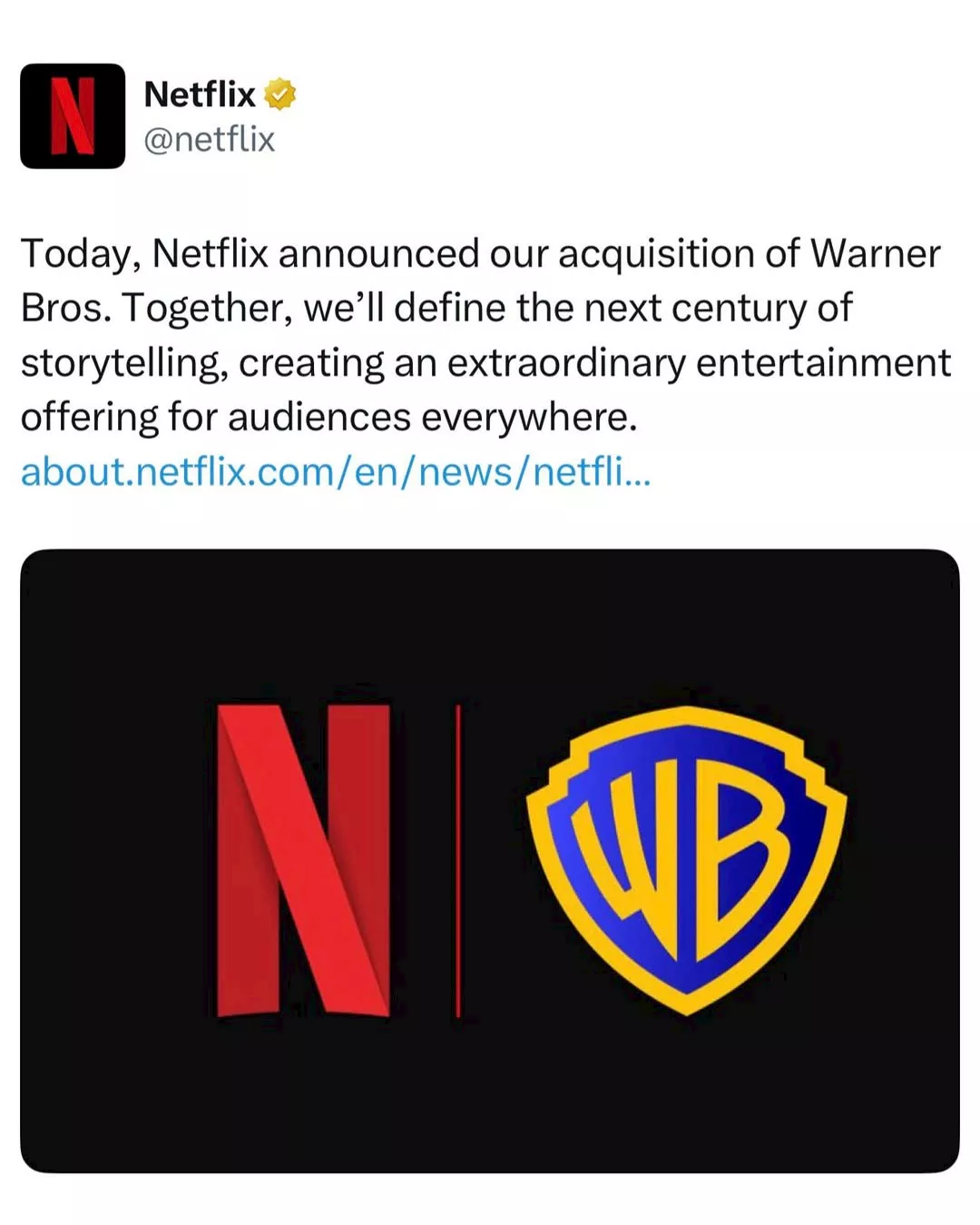 نتفليكس تعلن استحواذها على شركة وارنر برازرز