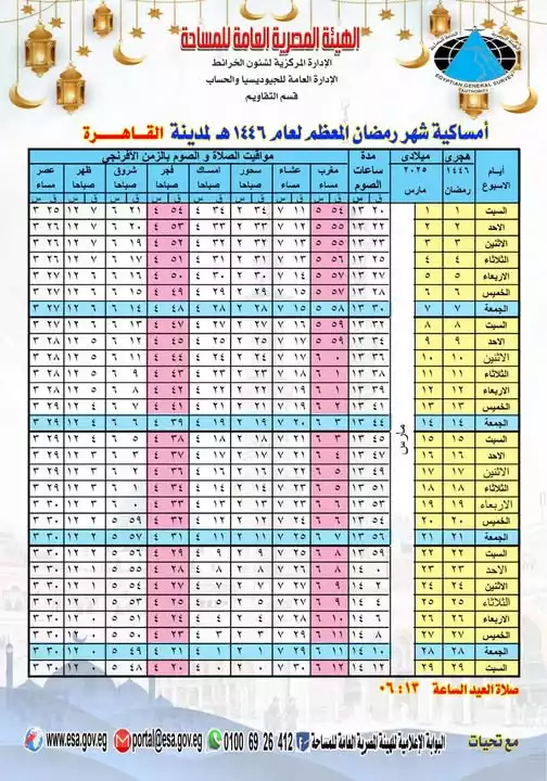 إمساكية رمضان 2025