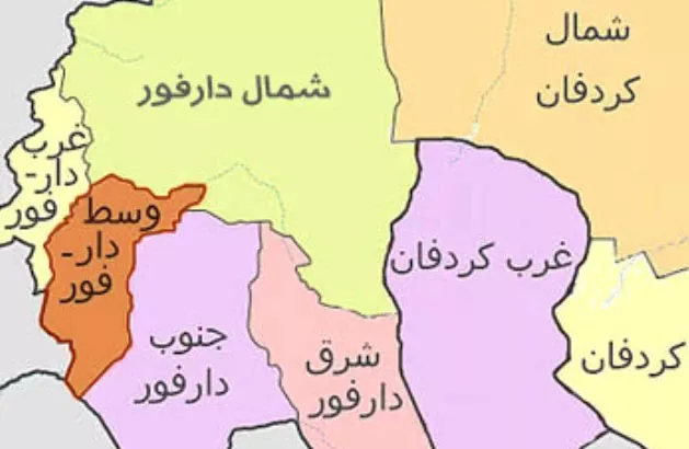 خريطة توضح موقع إقليم كردفان.