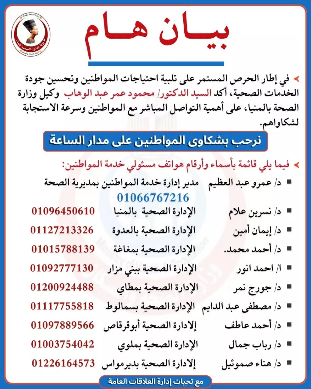 مديرية الصحة والسكان بالمنيا