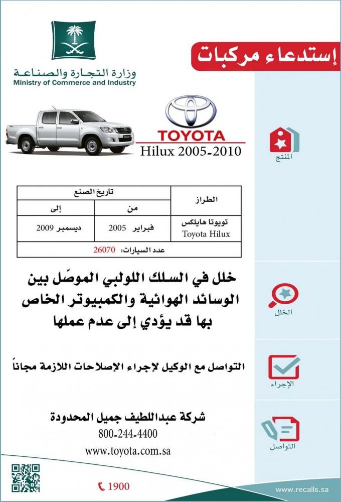 وزارة التجارة تستدعى 166 ألف سيارة تويوتا فى السعودية                                                                                                 