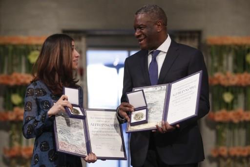 نادية مراد ودينيس موكويجي يتسلمان جائزة نوبل للسلام                                                                                                                                                     