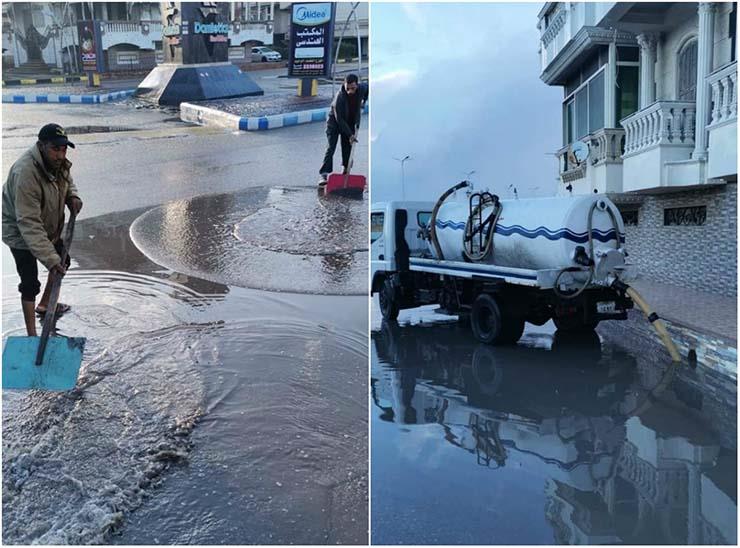 رفع مياه الأمطار من شوارع دمياط