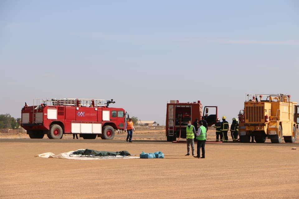 مطار أبو سمبل يجري تجربة طوارئ واسعة النطاق لسيناريو انفجار إطار طائرة فور هبوطها