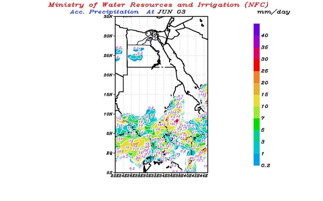 التنبؤ بالفيضان يكشف خريطة سقوط الأمطار على دول حوض النيل