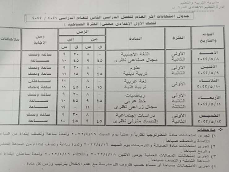 جداول امتحانات الفصل الدراسي الثاني