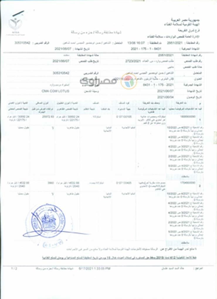 تقرير سلامة الغذاء بشأن شحنات الشيكولاتة المخدرة