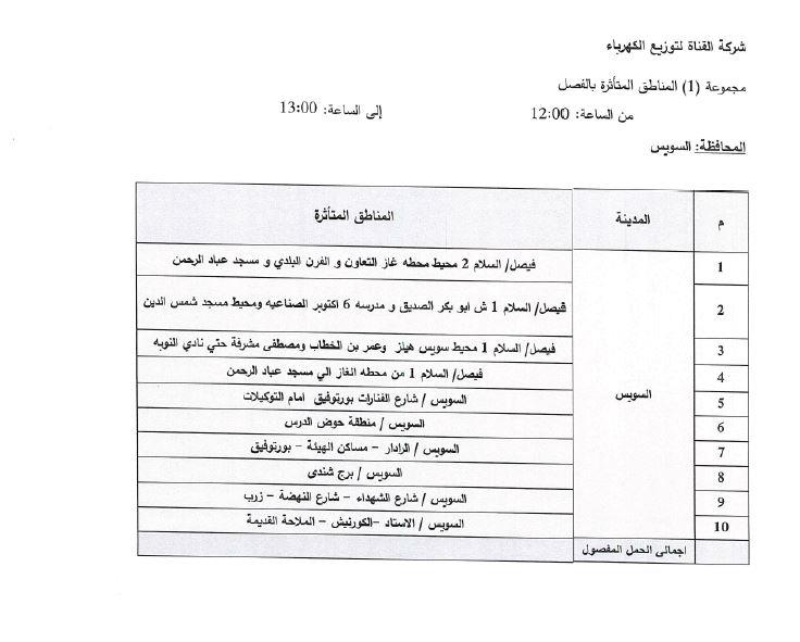 قطع التيار من 12 ظهر إلى 1 مساءا 