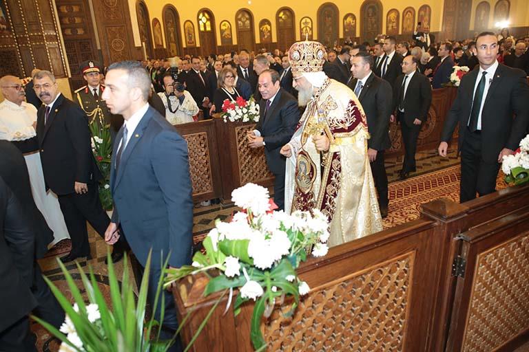 استقبال الرئيس السيسي بالكاتدرائية في قداس عيد الميلاد 