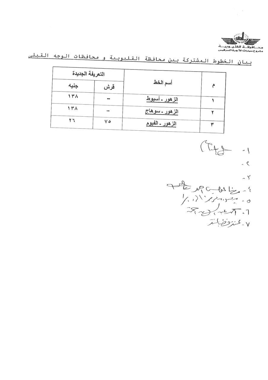 أسعار تعريفة الركوب الجديدة بالقليوبية (1)