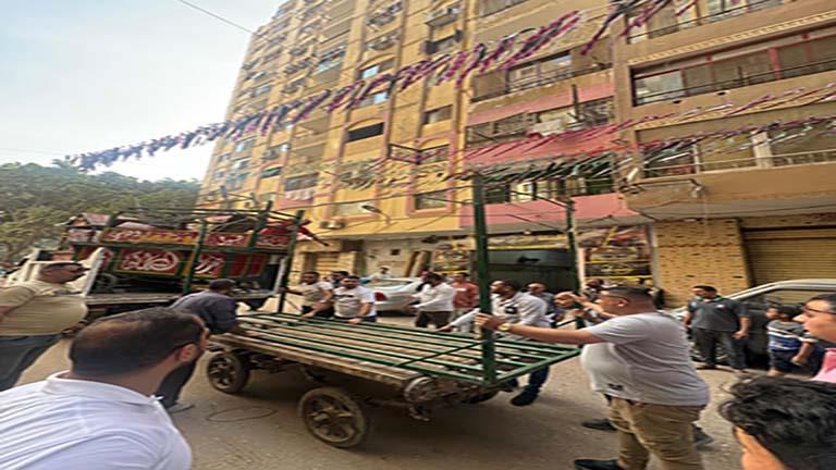 محافظة الجيزة تشن حملاتها بشوارع الطوابق وكعبيش والمشربية لمنع التعديات على الطريق العام 