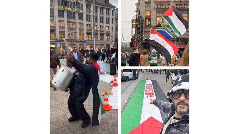 أحمد حلمي يشارك بمسيرة داعمة للقضية الفلسطينية في روتردام