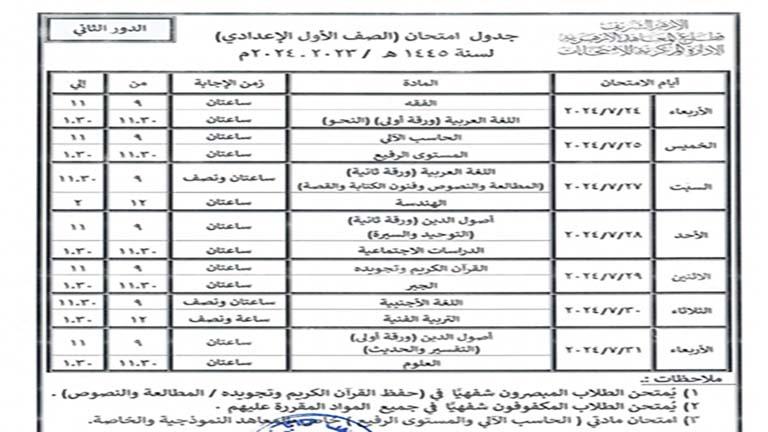 مواعيد وجداول امتحانات الدور الثاني لصفوف النقل بالمعاهد الأزهرية