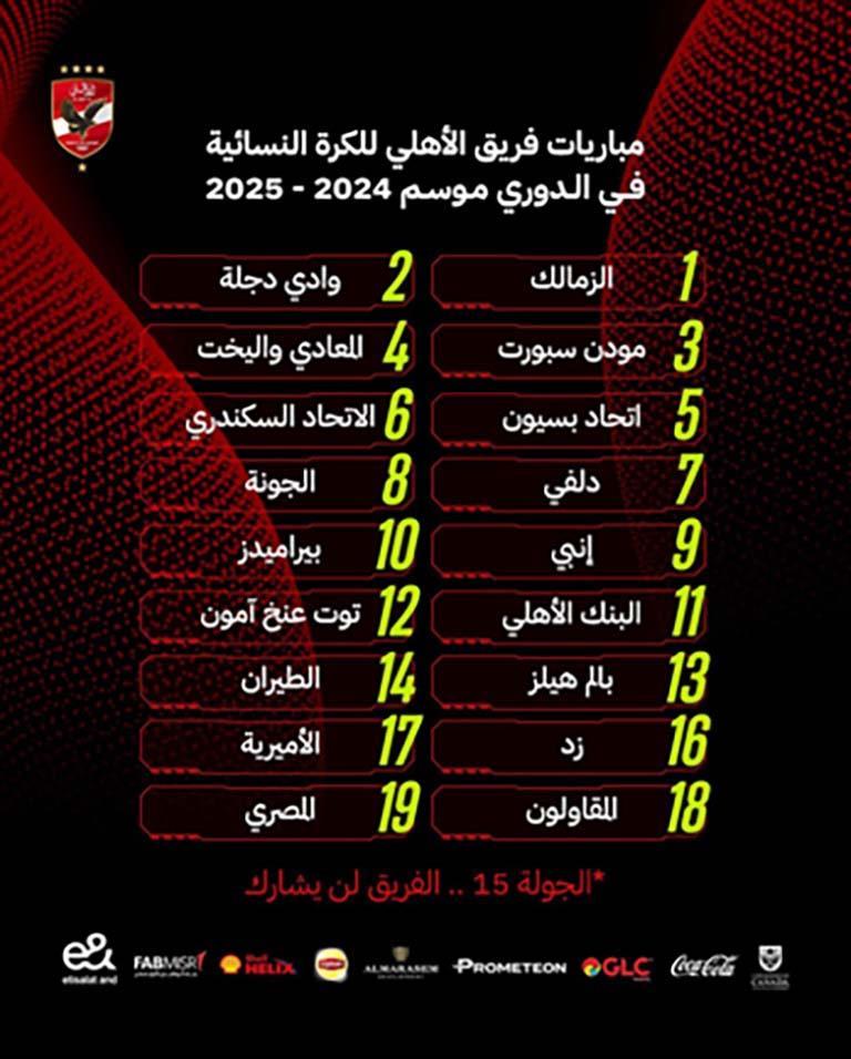 جدول مباريات سيدات الأهلي لكرة القدم