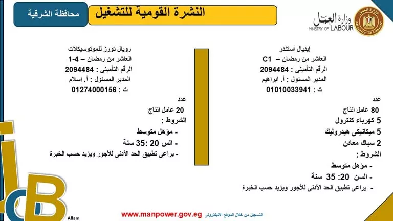5242 فرصة عمل بـ8 محافظات برواتب مجزية
