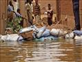 سودانيون يقفون وسط مياه فاضت من نهر النيل في جزيرة