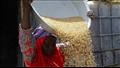 تاجرة تغربل القمح المستورد من أوكرانيا في سوق بالع