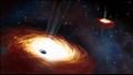 صورة فنية للمجرة التي تحتوي ثقبين أسودين