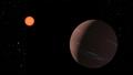 رسم توضيحي لـ TOI-715b.. كوكب بني مع خطوط بيضاء وسماء مرصعة بالنجوم 