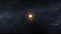 صورة فنية لنظام Kepler-16 تُظهر المدارات اللامركزية للنجمين أثناء دورانهما 