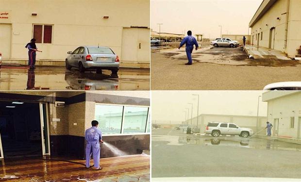 بالصور : مستشفى بيش العام يتحول لمغسلة لسيارات الموظفين