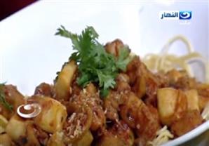 طريقة عمل طاجن سي فود بالمكرونة - دنيس محشي بالكابوريا - الشيف علاء الشربيني