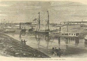 صورة نادرة لأول قافلة سفن تعبر قناة السويس