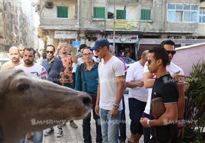 بالصور.. محمد رمضان يذبح عجلا قبل افتتاح "رئيس جمهورية نفسه" بالإسكندرية