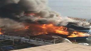 المعاينة تكشف خسائر حريق مركب بـ"كورنيش العجوزة"