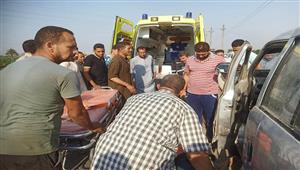 صور.. إصابة 6 أفراد من أسرة واحدة في حادث سير ببني سويف