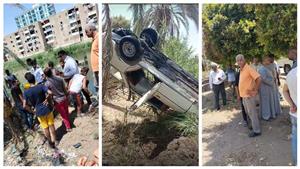 جثتان و3 مصابين على الطريق.. الصور الأولى لموقع "حادث الفؤادية" في سوهاج